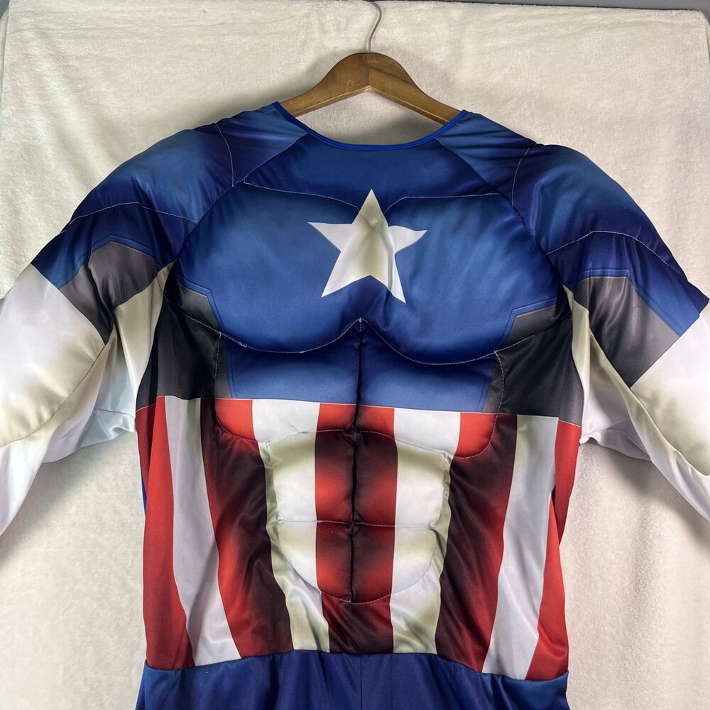 Marvel Captain America Costume Adult L /XL Muscle Chest Jumpsuit Mask Belt 3 Pc